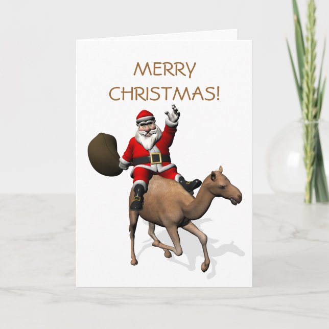 Santa Claus Riding A Camel Holiday Card (Front)
