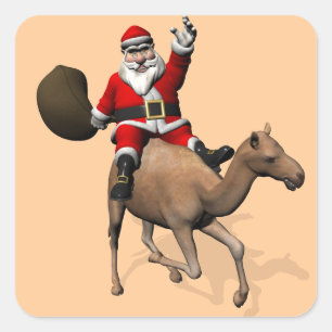 Santa Claus Riding A Camel Square Sticker