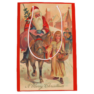 Santa Claus riding a donkey Merry Christmas Medium Gift Bag