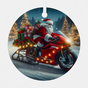 Santa Claus Riding a Ducati Motorcycle Sled  Metal Tree Decoration