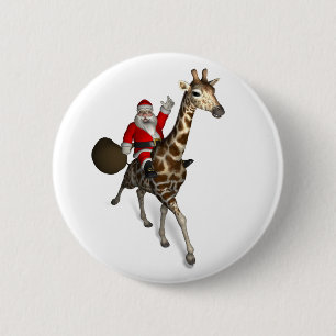 Santa Claus Riding A Giraffe 6 Cm Round Badge