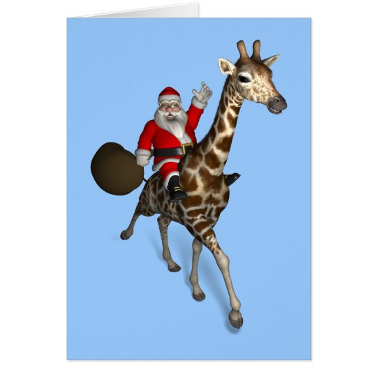 Santa Claus Riding A Giraffe Card