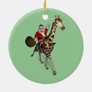 Santa Claus Riding A Giraffe Ceramic Tree Decoration