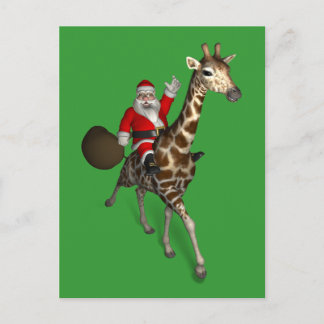 Santa Claus Riding A Giraffe Holiday Postcard
