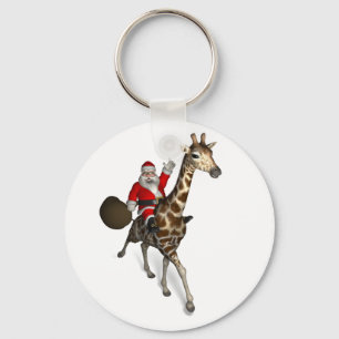 Santa Claus Riding A Giraffe Key Ring