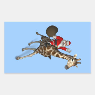 Santa Claus Riding A Giraffe Rectangular Sticker