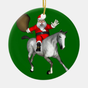 Santa Claus Riding A Grey Horse Ceramic Tree Decoration