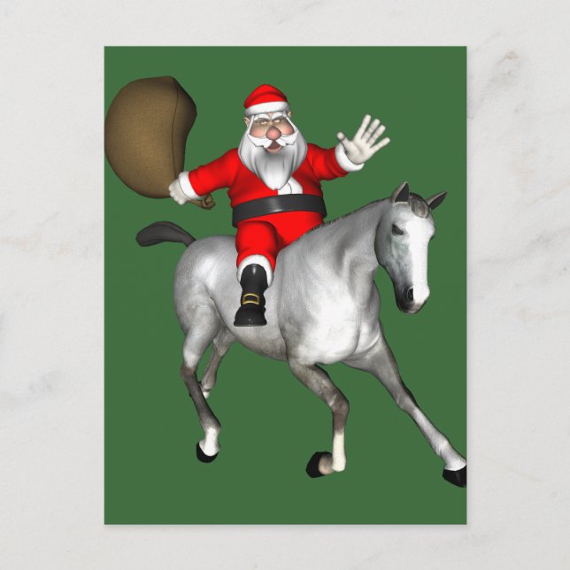 Santa Claus Riding A Grey Horse Holiday Postcard (Front)