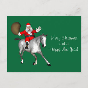 Santa Claus Riding A Grey Horse Holiday Postcard