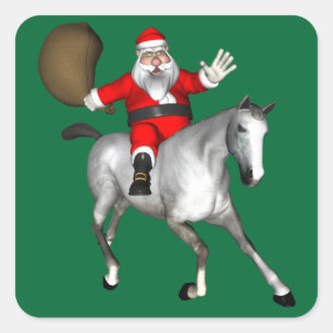 Santa Claus Riding A Grey Horse Square Sticker