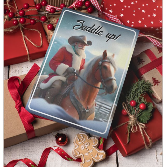 Santa Claus Riding a Horse Western Christmas Invitation (Creator Uploaded)