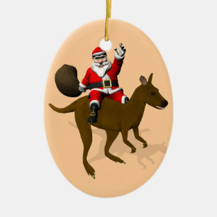 Santa Claus Riding A Kangaroo Ceramic Tree Decoration