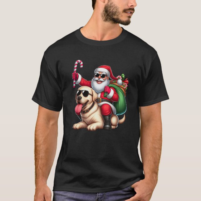 Santa Claus Riding a Labrador Retriever Christmas  T-Shirt (Front)