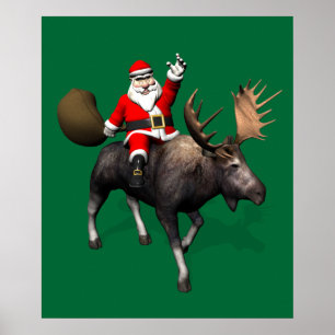 Santa Claus Riding A Moose Poster