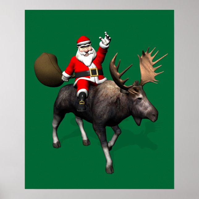 Santa Claus Riding A Moose Poster (Front)