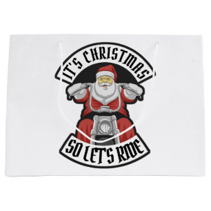 Santa Claus riding a motorcycle Large Gift Bag