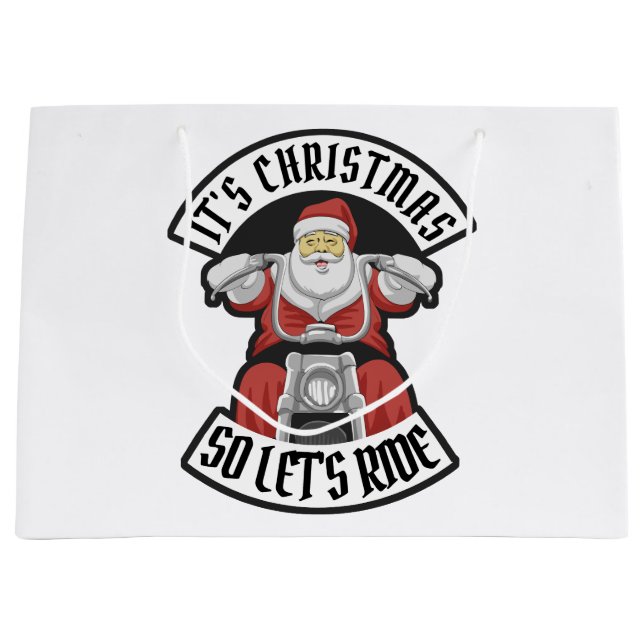 Santa Claus riding a motorcycle Large Gift Bag (Front)