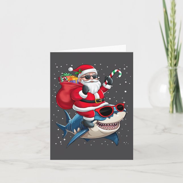 Santa Claus Riding A Shark Christmas Boy Girl Kids Card (Front)