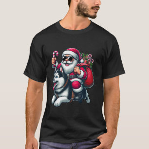 Santa Claus Riding a Siberian Husky Christmas Boys T-Shirt