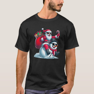 Santa Claus Riding a Snowman Funny Christmas Boys  T-Shirt