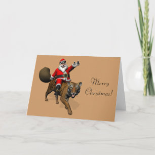 Santa Claus Riding A Tiger Holiday Card