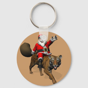 Santa Claus Riding A Tiger Key Ring