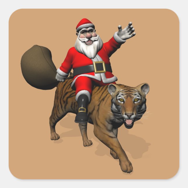 Santa Claus Riding A Tiger Square Sticker (Front)