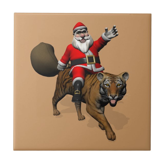 Santa Claus Riding A Tiger Tile (Front)