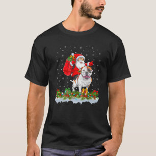 Santa Claus Riding American Bulldog Christmas T-Shirt