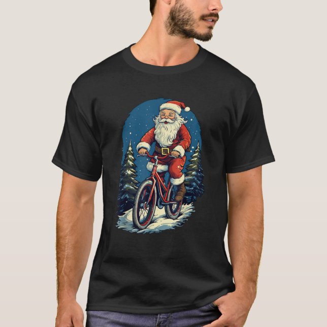 Santa Claus Riding Bicycle Cycling Biker Cyclist X T-Shirt (Front)