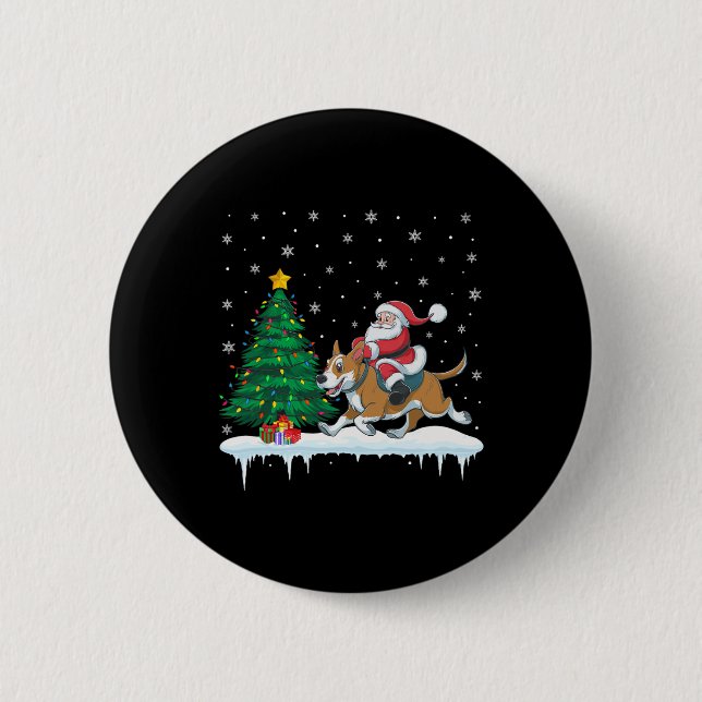 Santa Claus Riding Cattle Dog Boys Girls Kids Chri 6 Cm Round Badge (Front)