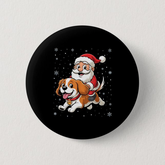 Santa Claus Riding Cavalier King Charles Spaniel D 6 Cm Round Badge (Front)