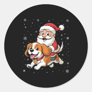 Santa Claus Riding Cavalier King Charles Spaniel D Classic Round Sticker