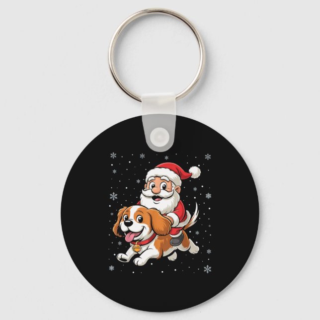 Santa Claus Riding Cavalier King Charles Spaniel D Key Ring (Front)