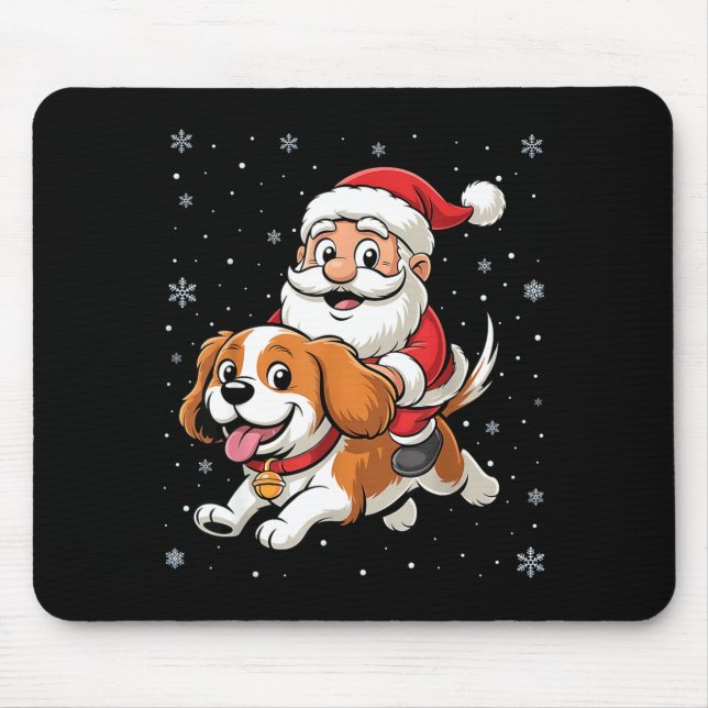 Santa Claus Riding Cavalier King Charles Spaniel D Mouse Mat (Front)