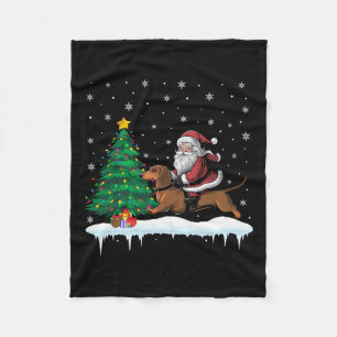 Santa Claus Riding Dachshund Dog Boys Girls Kids C Fleece Blanket
