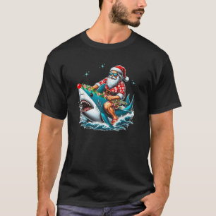 Santa Claus Riding Funny Shark Tropical Christmas T-Shirt