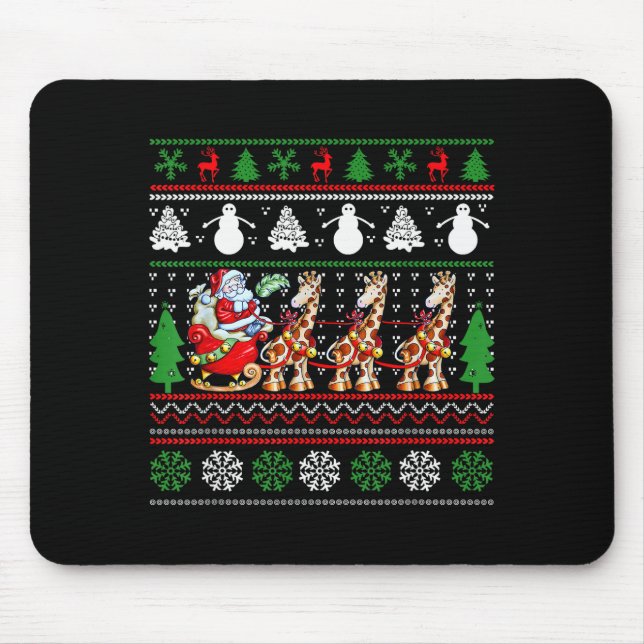 Santa Claus Riding Giraffe Sleigh Ugly Christmas B Mouse Mat (Front)