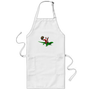 Santa Claus Riding Green Lizard Long Apron