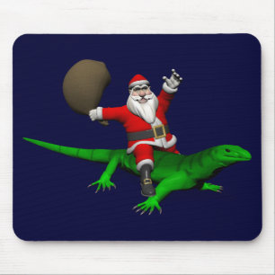 Santa Claus Riding Green Lizard Mouse Mat