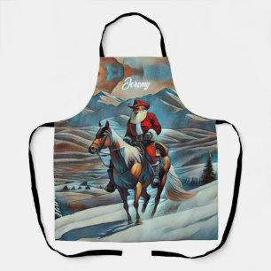 Santa Claus Riding Horse Christmas Apron