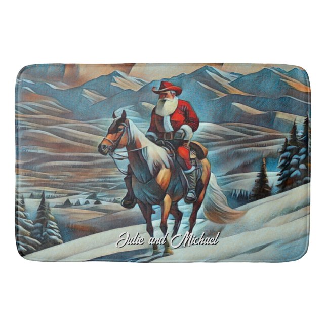 Santa Claus Riding Horse Christmas Bath Mat (Front)