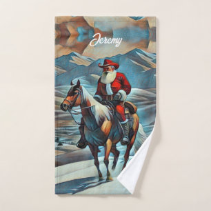  Santa Claus Riding Horse Christmas Bath Towel Set