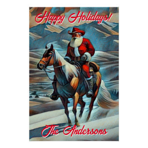 Santa Claus Riding Horse Christmas Poster