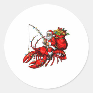 Santa Claus Riding Lobster Lights Christmas Fishin Classic Round Sticker