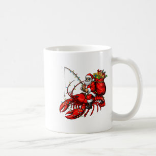 Santa Claus Riding Lobster Lights Christmas Fishin Coffee Mug