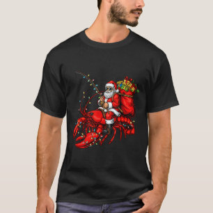 Santa Claus Riding Lobster Lights Christmas Fishin T-Shirt