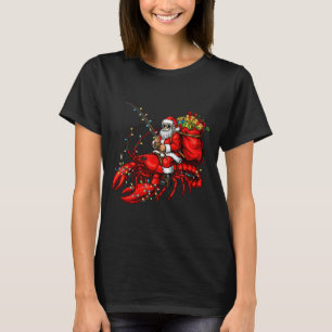 Santa Claus Riding Lobster Lights Christmas Fishin T-Shirt
