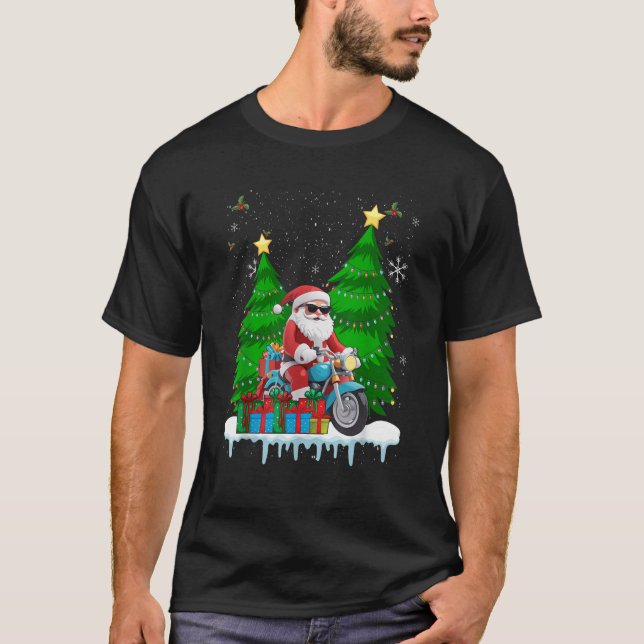 Santa Claus Riding Motorcycle Christmas Bikers Xma T-Shirt (Front)