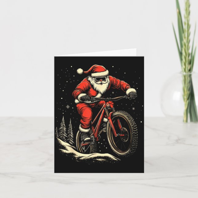 Santa Claus Riding Mountain Bike Christmas Funny M Card (Front)